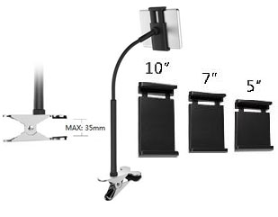 Universal 5''-10'' Adjustable Hands Free Tablet Clip Holder for Table/Desk/Bed/Kitchen counter/etc.