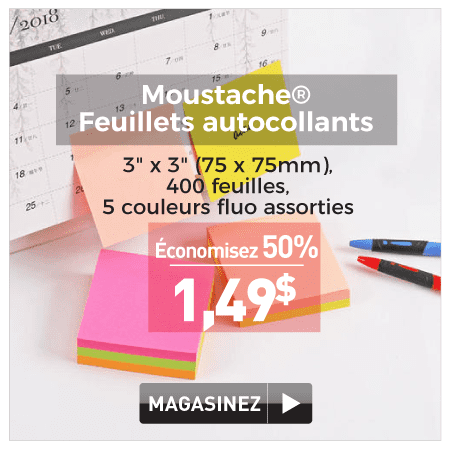 Feuillets en cube autocollant Moustache 75 x 75 x 45mm, 400 feuilles