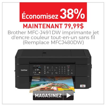 Brother MFC-J491DW imprimante jet d'encre couleur tout-en-un sans fil (Remplace MFCJ480DW)