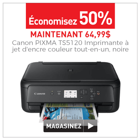 Canon pixma ts5120 imprimante a jet d'encre couleur tout-en-un 64,99$