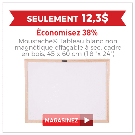 Moustache Tableau blanc non magnetique effacable a sec 18" x 24"