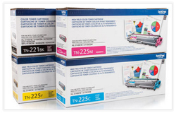 Brother TN221/TN225 High Yield OEM Toner Combo TN221BK+TN225C/M/Y